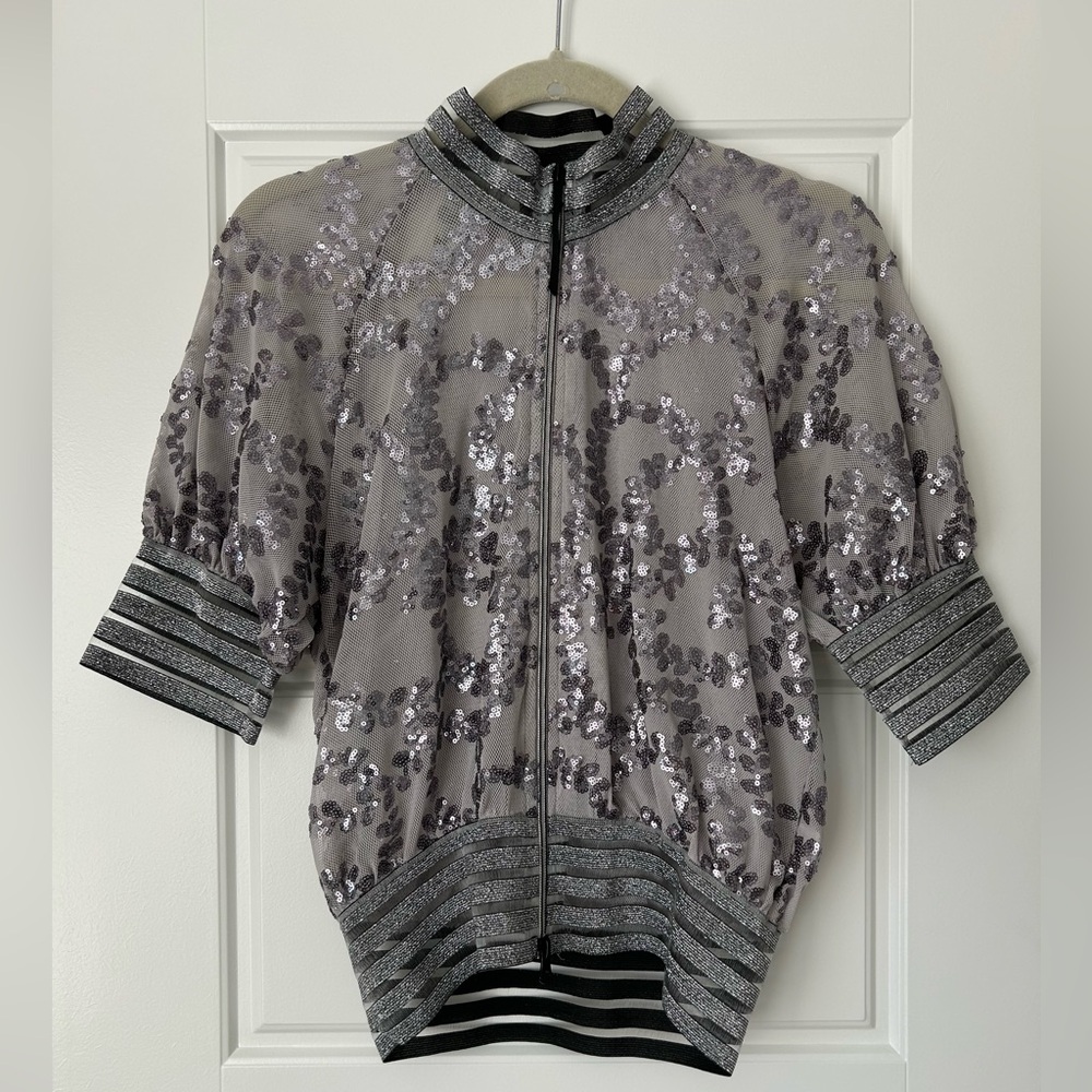 Gunmetal Embroidery Bomber Jacket Size XS - Picture 3 of 4